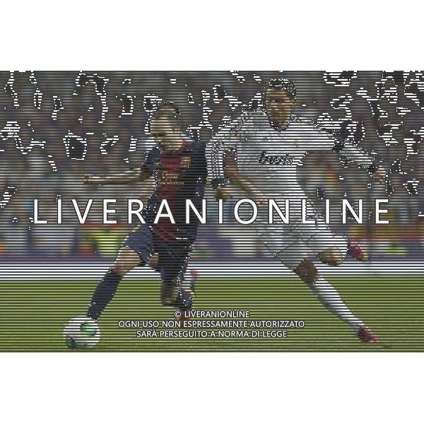 Real Madrid\'s Cristiano Ronaldo and FC Barcelona\'s Andres Iniesta during spanish Kings Cup match on January 30th 2013. Photo: Cid-Fuentes Cebolla / ALFAQUI AG ALDO LIVERANI S A S ONLY ITALY