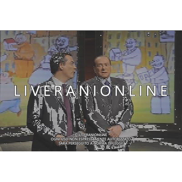 Silvio Berlusconi ospite della trasmissione televisiva Ballaro\' - Roma 05 febbraio 2013 nella foto con Giavanni Floris ©Corradetti/AGENZIA ALDO LIVERANI SAS