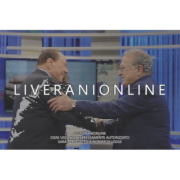 Silvio Berlusconi ospite della trasmissione televisiva Coffee Break La7 - Roma 08 febbraio 2013 nella foto con Enrico Vaime ©Corradetti/AGENZIA ALDO LIVERANI SAS