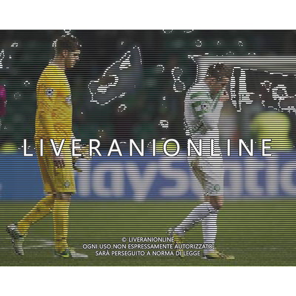 12/02/13 UEFA CHAMPIONS LEAGUE CELTIC v JUVENTUS CELTIC PARK - GLASGOW Dejection for Celtic pair Fraser Forster (left) and Adam Matthews ©/AGENZIA ALDO LIVERANI SAS - ITALY ONLY - EDITORIAL USE ONLY