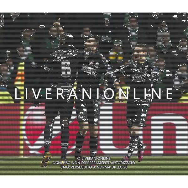 12/02/13 UEFA CHAMPIONS LEAGUE CELTIC v JUVENTUS CELTIC PARK - GLASGOW Juventus\' Mirko Vucinic (centre) celebrates his goal with his team-mates ©/AGENZIA ALDO LIVERANI SAS - ITALY ONLY - EDITORIAL USE ONLY