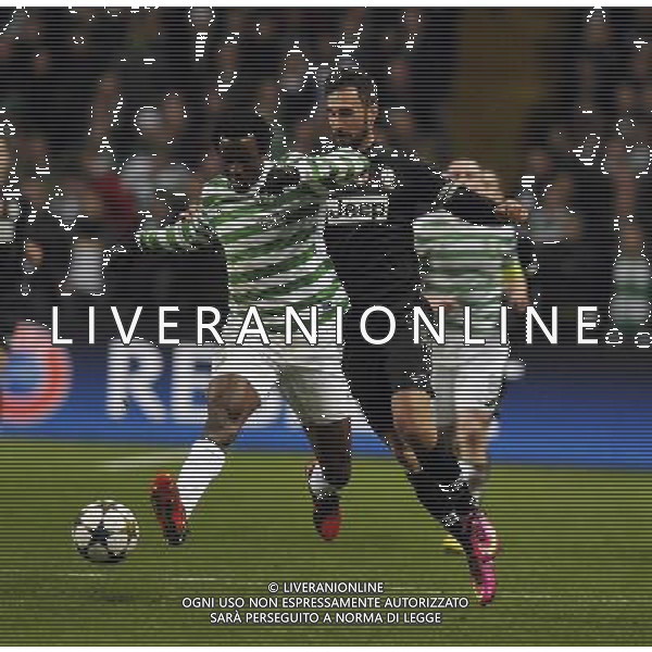 Celtic Park Glasgow Celtic v Juventus (0-3) Champions League First knockout round 12/02/13 Efe Ambrose (Celtic) Mirko Vucinic (Juventus) Photo: Roger Parker Fotosports International AG ALDO LIVERANI S A S ONLY ITALY