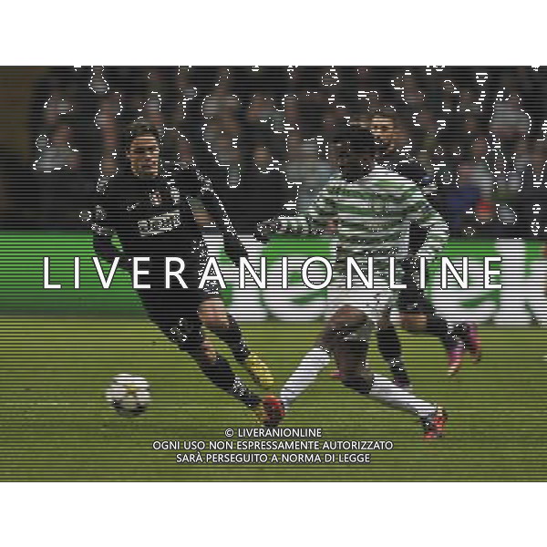Celtic Park Glasgow Celtic v Juventus (0-3) Champions League First knockout round 12/02/13 Efe Ambrose (Celtic) Alessandro Matri (Juventus) Photo: Roger Parker Fotosports International AG ALDO LIVERANI S A S ONLY ITALY