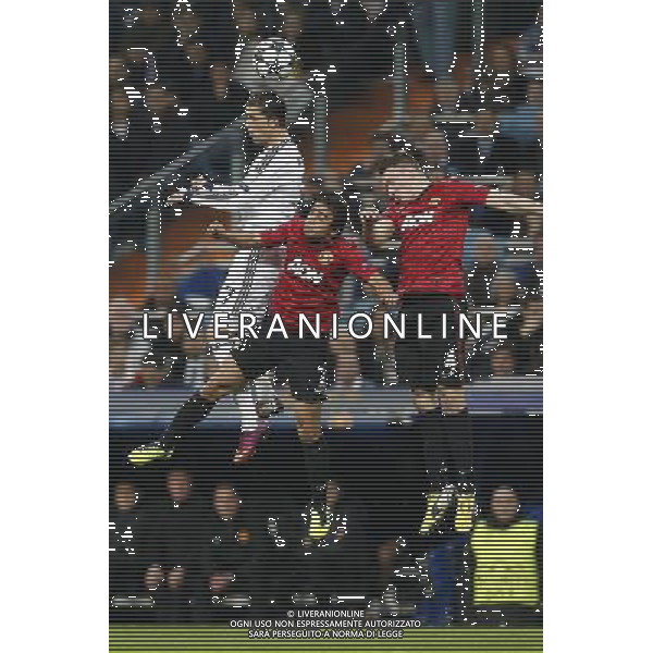 Real Madrid\'s Cristiano Ronaldo and Manchester United\'s Rafael and Phil Jones during Champions League match on february 13th 2013. Photo: Cid-Fuentes Cebolla / ALFAQUI /AGENZIA ALDO LIVERANI SAS - ITALY ONLY - EDITORIAL USE ONLY