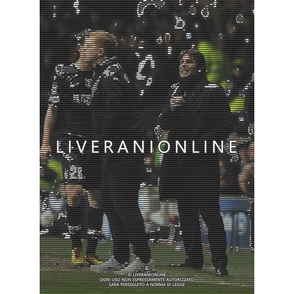 Celtic Park Glasgow Celtic v Juventus (0-3) Champions League First knockout round 12/02/13 Neil Lennon Manager (Celtic) and Antonio Conte (Juve) Photo: Roger Parker Fotosports International ©Photoshot/AGENZIA ALDO LIVERANI SAS-ITALY ONLY - EDITORIAL USE ONLY