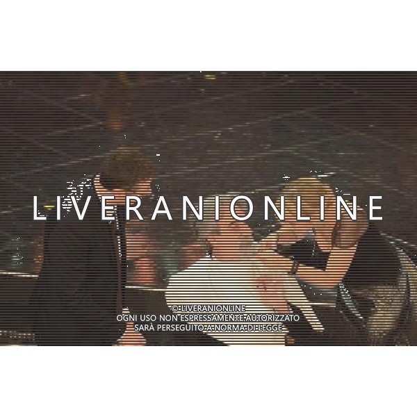 63mo Festival della canzone italiana di Sanremo Terza Serata 14 febbraio 2013 nella foto Fabio Fazio, Beppe Vessicchio e Luciana Littizzetto ©/AGENZIA ALDO LIVERANI SAS