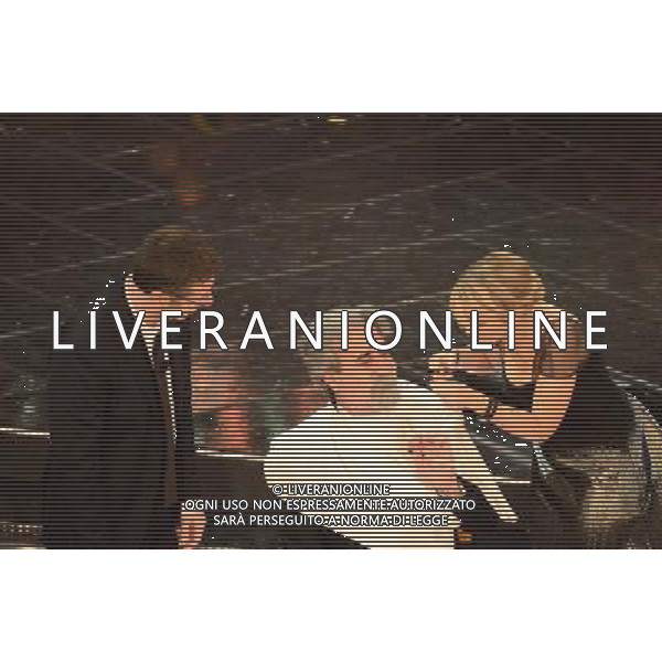 63mo Festival della canzone italiana di Sanremo Terza Serata 14 febbraio 2013 nella foto Fabio Fazio, Beppe Vessicchio e Luciana Littizzetto ©/AGENZIA ALDO LIVERANI SAS