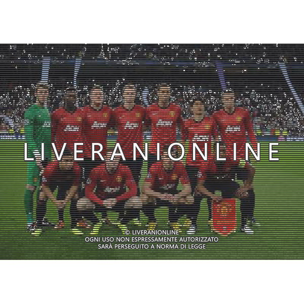 Manchester United Team Group 2012/13 (Back Row Left to Right) David De Gea / Danny Welbeck / Phil Jones / Jonny Evans/ Rio Ferdinand /Shinji Kagawa /Robin Van Persie (Front Row Left to Right) Rafael / Wayne Rooney / Michael Carrick / Patrice Evra Real Madrid Vs Manchester United (1-1) 13/02/13 The Champions League Photo: Robin Parker Fotosports International AG ALDO LIVERANI S A S ONLY ITALY