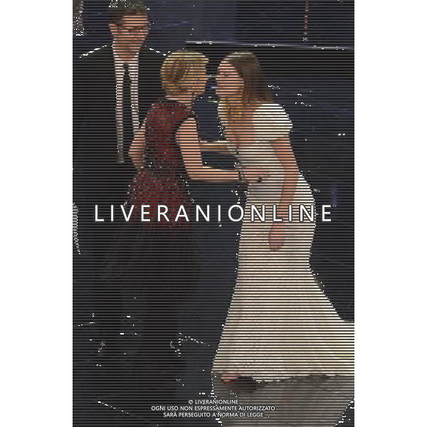 63mo Festival della canzone italiana di SanRemo Quinta Serata Finale 16 febbraio 2013 nella foto Fabio fazio Luciana Littizzetto e Bianca Balti ©/AGENZIA ALDO LIVERANI SAS