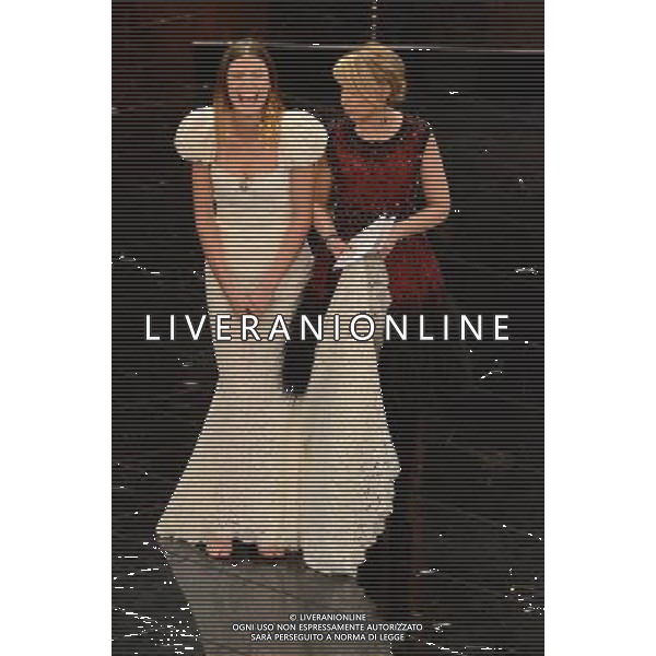 63mo Festival della canzone italiana di SanRemo Quinta Serata Finale 16 febbraio 2013 nella foto Bianca Balti e Luciana Littizzetto ©/AGENZIA ALDO LIVERANI SAS