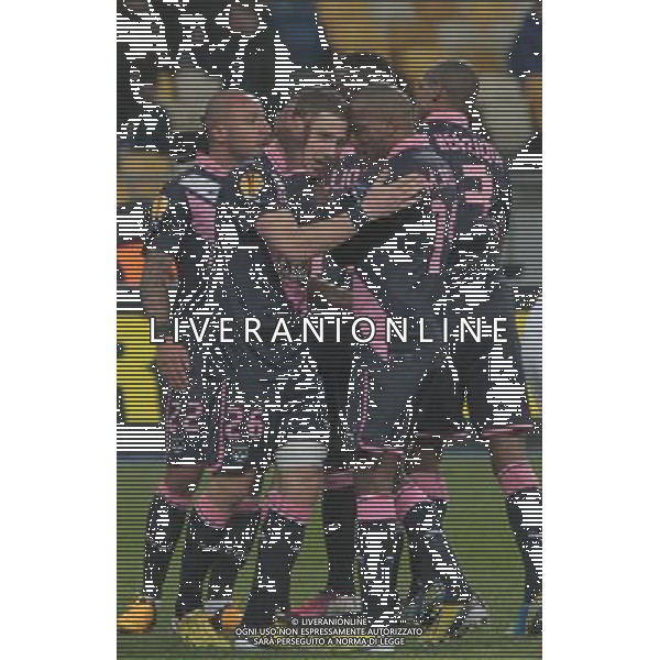 (130215) -- KIEV, Feb. 15, 2013 () -- Players of France\'s Girondins Bordeaux celebrate their goal during an UEFA Europa League round of 32 football match against Ukraine\'s Dynamo Kiev in Kiev, Ukraine, Feb. 14, 2013. The match ended with a 1-1 tie. (/Sergey Starostenko) AG ALDO LIVERANI S A S ONLY ITALY