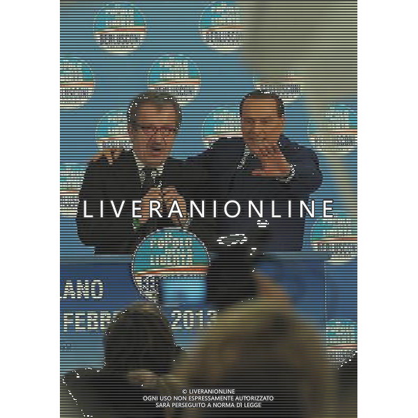 MILANO 18/2/2013 FIERAMILANOCITY COMIZIO ELETTORALE DEL POPOLO DELLA LIBERTA\' NELLA FOTO SILVIO BERLUSCONI E ROBERTO MARONI FOTO ROMANO/AG ALDO LIERANI