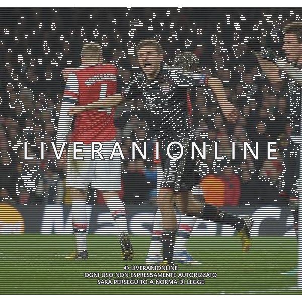 Emirates Stadium Arsenal v Bayern Munich (1-3) Champions League first Knockout Round 19/02/13 Thomas Muller celebrates goal (Bayern Munich) Photo: Roger Parker Fotosports International AG ALDO LIVERANI S A S ONLY ITALY