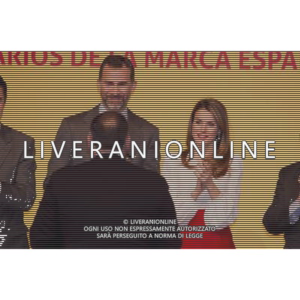 120213.MC. SS.AA.RR. LOS PRINCIPES DE ASTURIAS. ENTREGA DE LAS ACREDITACIONES A LOS NUEVOS EMBAJADORES DE LA 5» EDICION DE LOS \'EMBAJADORES HONORARIOS DE LA MARCA ESPA„A CIUDAD BANCO SANTANDER. MADRID. Fernando Alonso (en la categor’a de Deportes), Antonio Banderas (Cultura y Comunicaci—n), Isak Andic (Gesti—n Empresarial), JosŽ AndrŽs (Turismo y Gastronom’a), Mar’a Blasco (Ciencia e Innovaci—n) la Organizaci—nNacional de Trasplantes (Acci—n Social), Pedro Nueno (RelacionesInstitucionales) y la Alta Velocidad Espa–ola (acreditaci—n extraordinaria) ©photoshot /AGENZIA ALDO LIVERANI SAS - ITALY ONLY - REALI SPAGNOLI: Il Principe Felipe con la moglie Laetitia Principi delle Asturie alla 5a edizione di consegna dei premi per i nuovi ambasciatori Onorari a Madrid Spagna 12 febbraio 2013