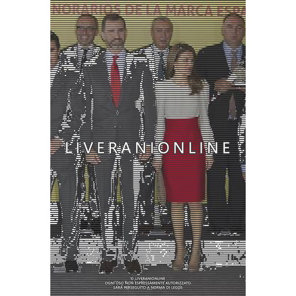 120213.MC. SS.AA.RR. LOS PRINCIPES DE ASTURIAS. ENTREGA DE LAS ACREDITACIONES A LOS NUEVOS EMBAJADORES DE LA 5» EDICION DE LOS \'EMBAJADORES HONORARIOS DE LA MARCA ESPA„A CIUDAD BANCO SANTANDER. MADRID. Fernando Alonso (en la categor’a de Deportes), Antonio Banderas (Cultura y Comunicaci—n), Isak Andic (Gesti—n Empresarial), JosŽ AndrŽs (Turismo y Gastronom’a), Mar’a Blasco (Ciencia e Innovaci—n) la Organizaci—nNacional de Trasplantes (Acci—n Social), Pedro Nueno (RelacionesInstitucionales) y la Alta Velocidad Espa–ola (acreditaci—n extraordinaria) ©photoshot /AGENZIA ALDO LIVERANI SAS - ITALY ONLY - REALI SPAGNOLI: Il Principe Felipe con la moglie Laetitia Principi delle Asturie alla 5a edizione di consegna dei premi per i nuovi ambasciatori Onorari a Madrid Spagna 12 febbraio 2013