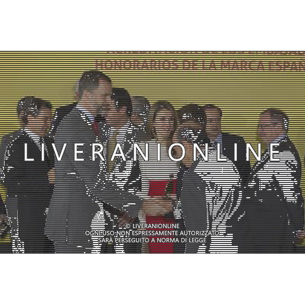 120213.MC. SS.AA.RR. LOS PRINCIPES DE ASTURIAS. ENTREGA DE LAS ACREDITACIONES A LOS NUEVOS EMBAJADORES DE LA 5» EDICION DE LOS \'EMBAJADORES HONORARIOS DE LA MARCA ESPA„A CIUDAD BANCO SANTANDER. MADRID. Fernando Alonso (en la categor’a de Deportes), Antonio Banderas (Cultura y Comunicaci—n), Isak Andic (Gesti—n Empresarial), JosŽ AndrŽs (Turismo y Gastronom’a), Mar’a Blasco (Ciencia e Innovaci—n) la Organizaci—nNacional de Trasplantes (Acci—n Social), Pedro Nueno (RelacionesInstitucionales) y la Alta Velocidad Espa–ola (acreditaci—n extraordinaria) ©photoshot /AGENZIA ALDO LIVERANI SAS - ITALY ONLY - REALI SPAGNOLI: Il Principe Felipe con la moglie Laetitia Principi delle Asturie alla 5a edizione di consegna dei premi per i nuovi ambasciatori Onorari a Madrid Spagna 12 febbraio 2013