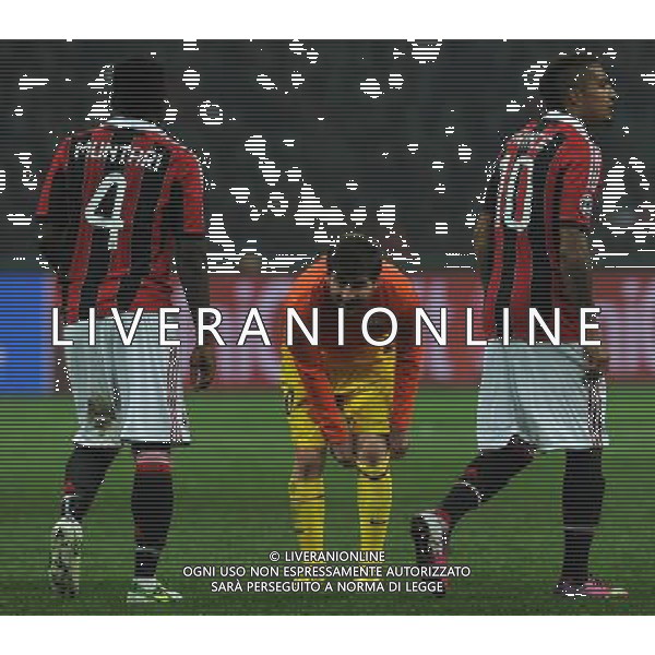 UEFA Champions League 2012/2013 Ottavi di Finale Andata Milano - 20.02.2013 Milan-Barcellona Nella Foto:messi fra boateng e muntari /Ph.Vitez-Ag. Aldo Liverani