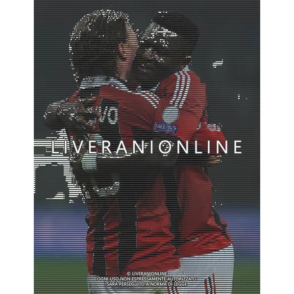 UEFA Champions League 2012/2013 Ottavi di Finale Andata Milano - 20.02.2013 Milan-Barcellona Nella Foto:esultanza muntari e montolivo /Ph.Vitez-Ag. Aldo Liverani
