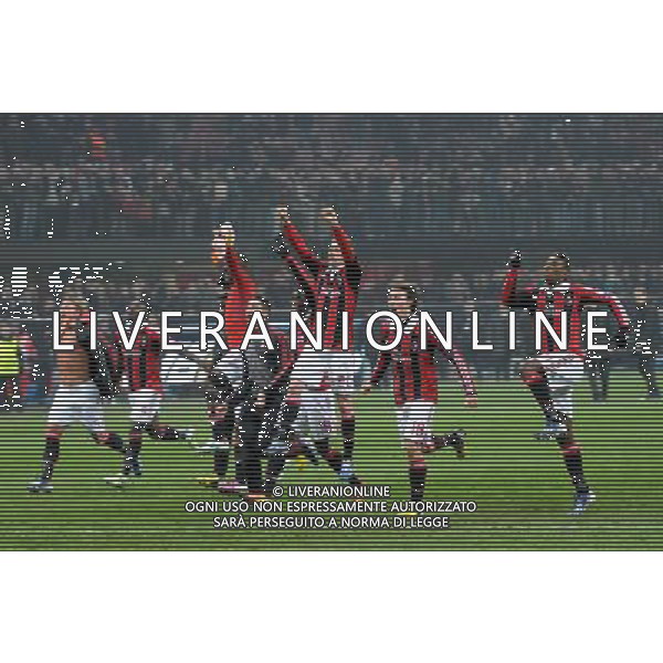 MILAN - BARCELLONA UEFA Champions League 2012/2013 Ottavi di Finale Andata NELLA FOTO : ESULTANZA DEI GIOCATORI DEL MILAN A FINE GARA /AGENZIA ALDO LIVERANI SAS 