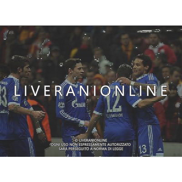 (130221) -- ISTANBUL, Feb 21, 2013 () -- Players of FC Schalke 04 celebrate after scoring during an UEFA Champions League football match between Galatasaray and FC Schalke 04 at the Ali Samiyen stadium in Istanbul on February 20, 2013. (/Ma Yan)(ql) ©photoshot/AGENZIA ALDO LIVERANI SAS - ITALY ONLY - EDITORIAL USE ONLY