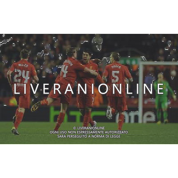 Luis Suarez Celebrates Scoring 3rd goal Liverpool 2012/13 Liverpool V FC Zenit ST Petersburg 21/02/13 UEFA Europa League Photo: Robin Parker Fotosports International AG ALDO LIVERANI S A S ONLY ITALY