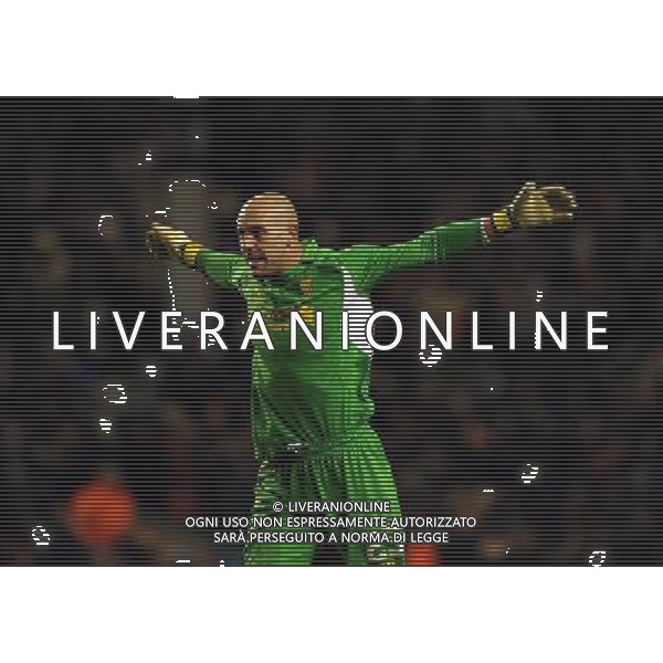 Pepe Reina Celebrates after 2nd goal Liverpool 2012/13 Liverpool V FC Zenit ST Petersburg 21/02/13 UEFA Europa League Photo: Robin Parker Fotosports International AG ALDO LIVERANI S A S ONLY ITALY