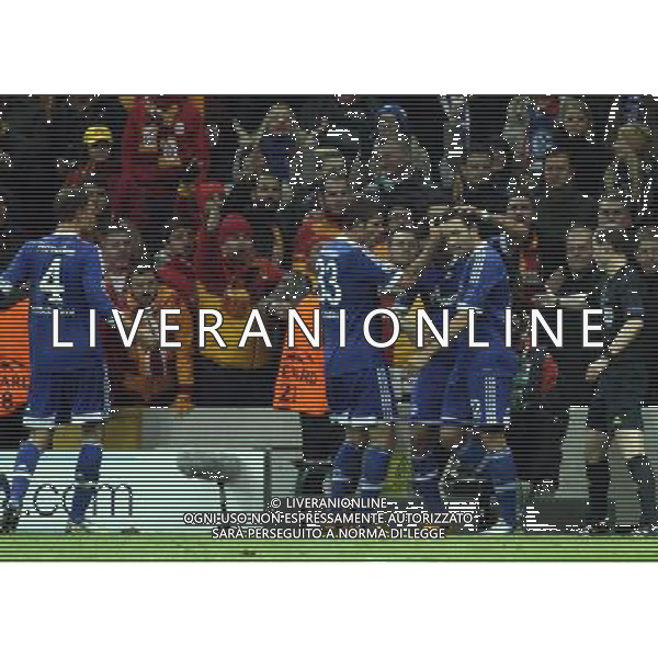 UEFA Champions League last sixteen first leg match between Galatasaray and Schalke 04 at Turk Telekom Arena Stadium in Istanbul on 20.02.2013 Pictured: Schalke 04\'s players celebrates after the score. AG ALDO LIVERANI S A S