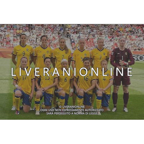 Landstrom,Schelin,Rohlin,Seger,Larsson,Lindahl,Dahlkvist,Sjogran,Thunebro,Forsberg,Svensson (Sweden); June 28; 2011 - Football : Fifa Women\'s World Cup Germany 2011;Group C Match 6; match between Colombia 0-1 Sweden at BayArena Stadion ;Leverkusen, Germany.;Team;( photo by aicfoto)(ITALY) [0855] /AGENZIA ALDO LIVERANI SAS