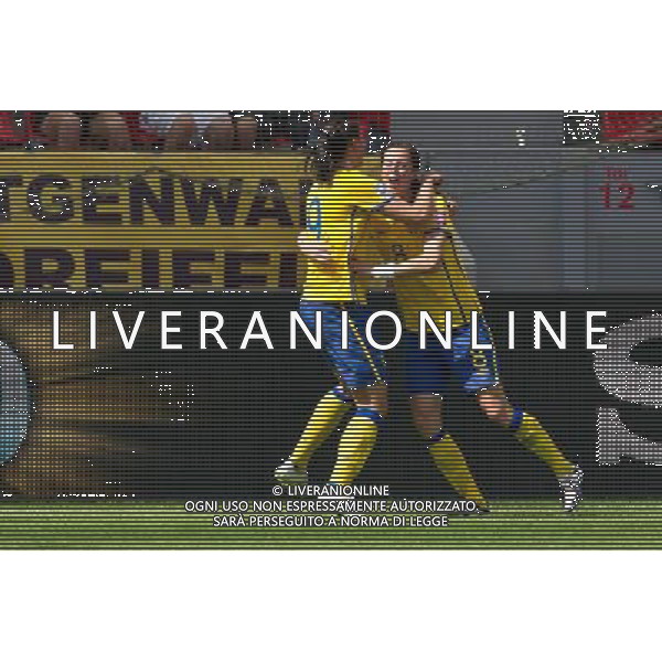 Jessica Landstrom ,Charlotta Schelin (Sweden); June 28; 2011 - Football : Fifa Women\'s World Cup Germany 2011;Group C Match 6; match between Colombia 0-1 Sweden at BayArena Stadion ;Leverkusen, Germany.;Joy Goal 0-1;( photo by aicfoto)(ITALY) [0855] /AGENZIA ALDO LIVERANI SAS