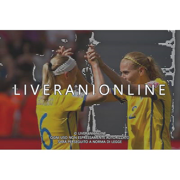 Charlotte Rohlin,Sara Thunebro (Sweden); June 28; 2011 - Football : Fifa Women\'s World Cup Germany 2011;Group C Match 6; match between Colombia 0-1 Sweden at BayArena Stadion ;Leverkusen, Germany.;Final Joy;( photo by aicfoto)(ITALY) [0855] /AGENZIA ALDO LIVERANI SAS