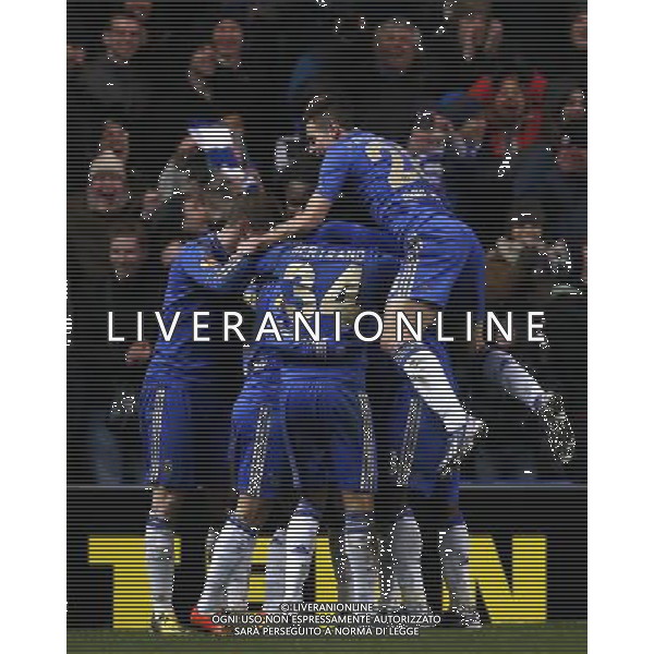 (130222) -- LONDON, Feb. 22, 2013 () -- Players of Chelsea celebrate Eden Hazard\'s goal during the UEFA Europa League round of 32 second leg match between Chelsea and Sparta Prague at Stamford Bridge in London, Britain on February 21, 2013. The match ended with a 1-1 draw and Chelsea reached the last 16 with a 2-1 score in total. (/Wang Lili) ©photoshot/AGENZIA ALDO LIVERANI SAS - ITALY ONLY - EDITORIAL USE ONLY CHELSEA - SPARTA PRAGA EUROPA LEAGUE