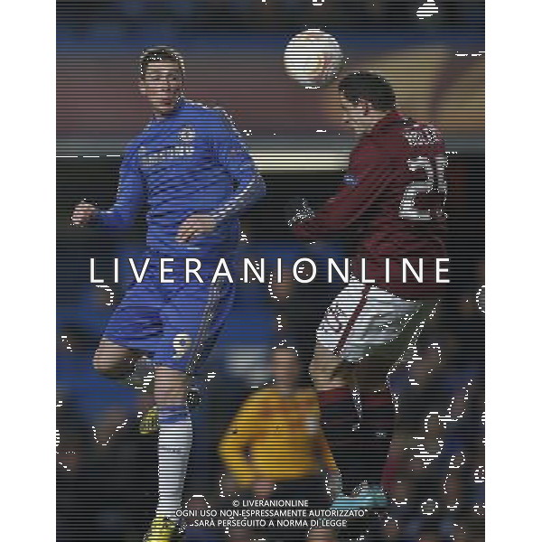 (130222) -- LONDON, Feb. 22, 2013 () -- Fernando Torres (L) of Chelsea vies wtih Mario Holek of Sparta Prague during the UEFA Europa League round of 32 second leg match between Chelsea and Sparta Prague at Stamford Bridge in London, Britain on February 21, 2013. The match ended with a 1-1 draw and Chelsea reached the last 16 with a 2-1 score in total. (/Wang Lili) AG ALDO LIVERANI S A S ONLY ITALY