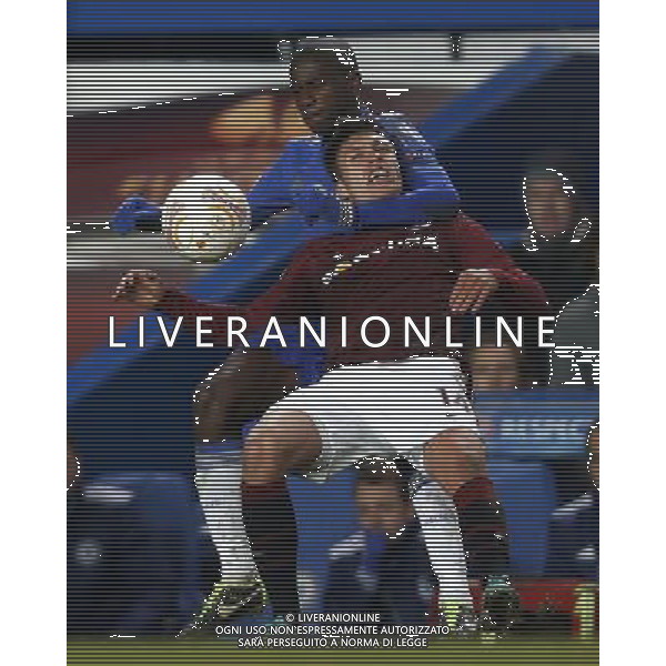 (130222) -- LONDON, Feb. 22, 2013 () -- Ramires (L) of Chelsea vies with Vaclav Kadlec of Sparta Prague during the UEFA Europa League round of 32 second leg match between Chelsea and Sparta Prague at Stamford Bridge in London, Britain, on Feb. 21, 2013. The match ended with a 1-1 draw and Chelsea reached the last 16 with a 2-1 score in total. (/Wang Lili) AG ALDO LIVERANI S A S ONLY ITALY
