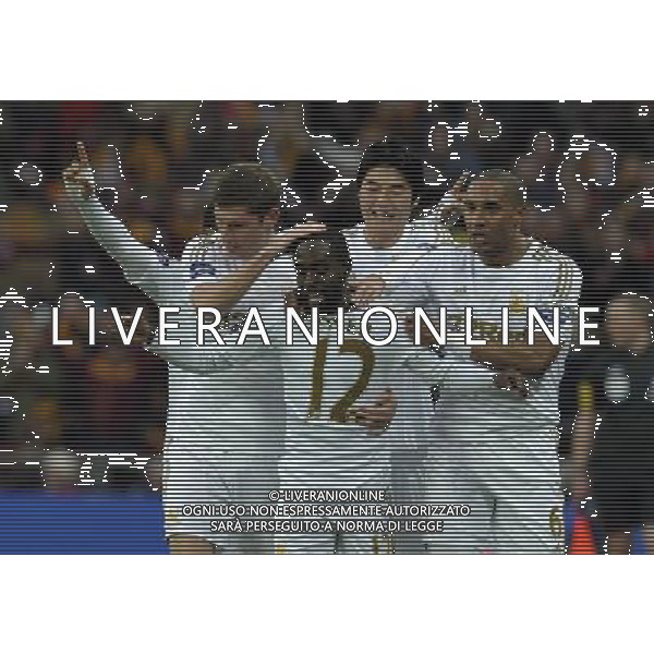 Wembley Stadium Bradford City v Swansea City Capital One Cup Final 24/02/2013 Nathan Dyer (Swansea) celebrates with Ki Sung Yeung, Ben Davies and Ashley Williams after scoring first goal Photo: Roger Parker Fotosports International ©PHOTOSHOT/AGENZIA ALDO LIVERANI SAS - ITALY ONLY - EDITORIAL USE ONLY