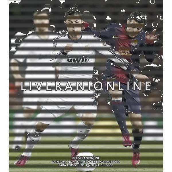 FC Barcelona\'s Pedro Rodriguez (r) and Real Madrid\'s Cristiano Ronaldo during Copa del Rey - King\'s Cup semifinal second match.February 26,2013. (ALFAQUI/Acero) AG ALDO LVERANI S A S ONLY ITALY