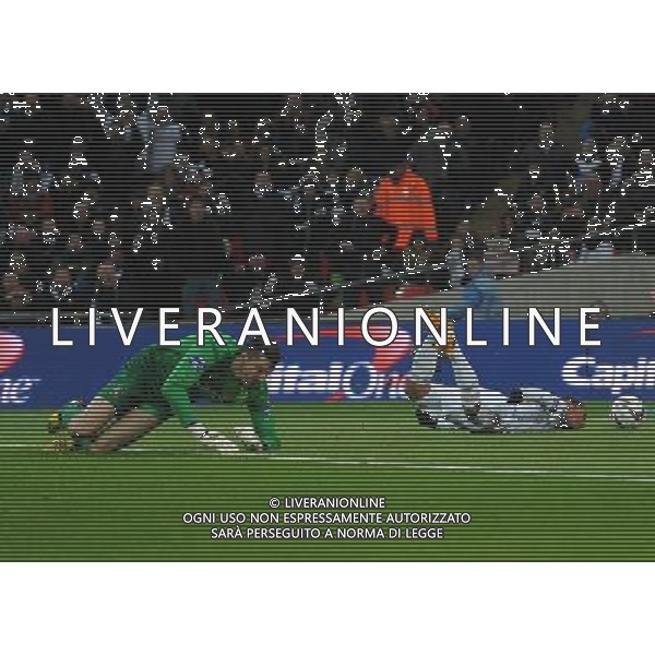 Swansea City\'s Jonathan de Guzman goes down after a challenge from Bradford City\'s Matt Duke who was shown the red card for the foul Football - Capital One Cup Final - Bradford City v Swansea City - Sunday 24th February 2013 - Wembley National Stadium - Wembley - London © CameraSport - 43 Linden Ave. Countesthorpe. Leicester. England. LE8 5PG - Tel: +44 (0) 116 277 4147 - admin@camerasport.com - www.camerasport.com ©photoshot/AGENZIA ALDO LIVERANI SAS - ITALY ONLY - EDITORIAL USE ONLY