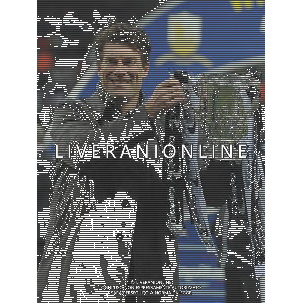 Swansea City\'s Manager Michael Laudrup celebrates with the Thorpy Football - Capital One Cup Final - Bradford City v Swansea City - Sunday 24th February 2013 - Wembley National Stadium - Wembley - London © CameraSport - 43 Linden Ave. Countesthorpe. Leicester. England. LE8 5PG - Tel: +44 (0) 116 277 4147 - admin@camerasport.com - www.camerasport.com ©photoshot/AGENZIA ALDO LIVERANI SAS - ITALY ONLY - EDITORIAL USE ONLY