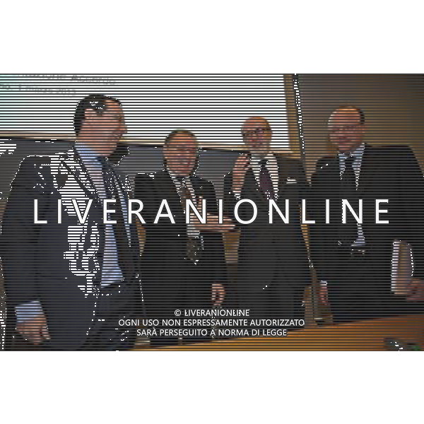 MILANO 1/3/2013 INTESA-SANPAOLO P.zza BELGIOIOSO \'ACCORDO INTESA SANPAOLO, PICCOLA INDUSTRIA E CONFINDUSTRIA, PER FACILITARE L\' ACCESSO E LA CONTINUITA\' DEL CREDITO\' NELLA FOTO GIUSEPPE CASTAGNA, GIORGIO SQUINZI, ENRICO CUCCHIANI E VINCENZO BOCCIA FOTO ROMANO/AG ALDO LIVERANI S.A.S.