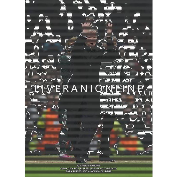 An angry Sir Alex Ferguson Manager gestures towards Referee Cuneyt Cakir after Nani sending off Manchester United 2012/13 Manchester United V Real Madrid (1-2) 05/03/13 UEFA Champions League Round of 16-Second Leg Photo: Robin Parker Fotosports International AG ALDO LIVERANI S A S ONLY ITALY