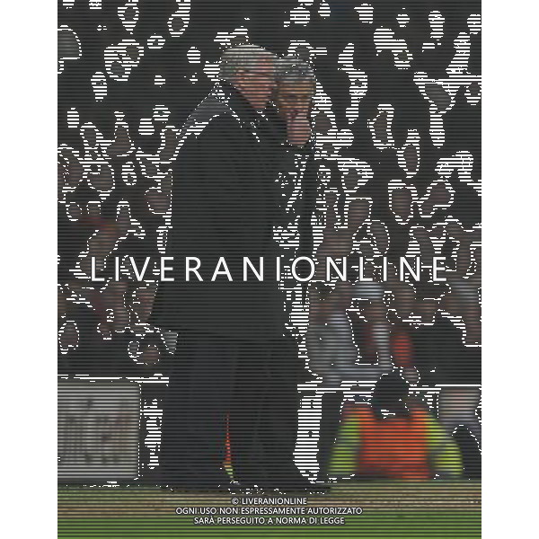 Jose Mourinho Manager has a quiet word with Manchester United\'s Manager Sir Alex Ferguson Real Madrid 2012/13 Manchester United V Real Madrid (1-2) 05/03/13 UEFA Champions League Round of 16-Second Leg Photo: Robin Parker Fotosports International AG ALDO LIVERANI S A S ONLY ITALY