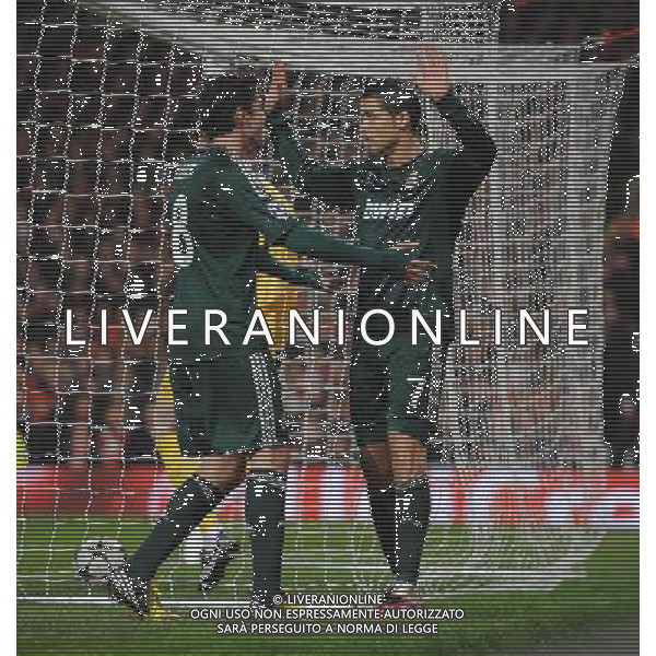 Cristiano Ronaldo Celebrates Scoring 2nd goal with team mate Kaka Real Madrid 2012/13 Manchester United V Real Madrid (1-2) 05/03/13 UEFA Champions League Round of 16-Second Leg Photo: Robin Parker Fotosports International AG ALDO LIVERANI S A S ONLY ITALY