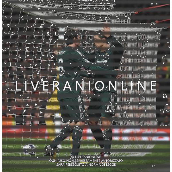 Cristiano Ronaldo Celebrates Scoring 2nd goal with team mate Kaka Real Madrid 2012/13 Manchester United V Real Madrid (1-2) 05/03/13 UEFA Champions League Round of 16-Second Leg Photo: Robin Parker Fotosports International AG ALDO LIVERANI S A S ONLY ITALY