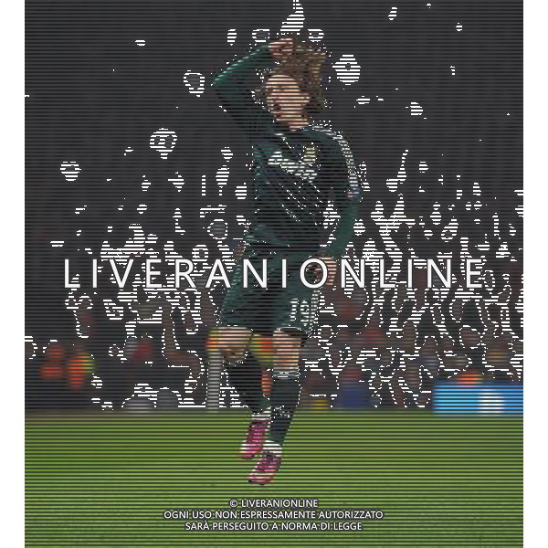 Luka Modric Celebrates Scoring 1st goal Real Madrid 2012/13 Manchester United V Real Madrid (1-2) 05/03/13 UEFA Champions League Round of 16-Second Leg Photo: Robin Parker Fotosports International AG ALDO LIVERANI S A S ONLY ITALY