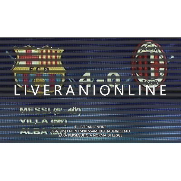 UEFA Champions League 2012/2013 Ottavi di Finale Ritorno Barcellona - 12.03.2013 Barcellona-Milan Nella Foto:risultato sul tabellone elettronico /Ph.Vitez-Ag. Aldo Liverani