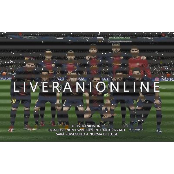 UEFA Champions League 2012/2013 Ottavi di Finale Ritorno Barcellona - 12.03.2013 Barcellona-Milan Nella Foto:Barcellona Squadra Formazione: Pedro Rodriguez,Mascherano Javier,Busquets Sergio,Pique\' Gerard,Valdes Victor,Messi Lionel,Daniel Alves,Iniesta Andres,Xavi Hernandez,Villa David,Jordi Alba /Ph.Vitez-Ag. Aldo Liverani