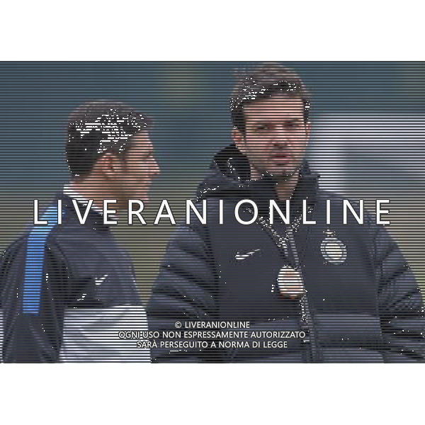 APPIANO GENTILE (CO) 13/3/2013 ALLENAMENTO DELL\' INTER PER LA PARTITA DI EUROPA LEAGUE CONTRO IL TOTTENHAM NELLA FOTO ANDREA STRAMACCIONI E JAVIER ZANETTI FOTO ROMANO/AG ALDO LIVERANI
