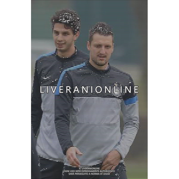 APPIANO GENTILE (CO) 13/3/2013 ALLENAMENTO DELL\' INTER PER LA PARTITA DI EUROPA LEAGUE CONTRO IL TOTTENHAM NELLA FOTO ANDREA RANOCCHIA E KUZMANOVIC FOTO ROMANO/AG ALDO LIVERANI