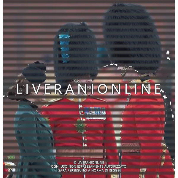 The Duke and Duchess of Cambridge visit the 1st Battalion Irish Guards at the St Patrickês Day Parade at Mons Barracks, Aldershot, Hampshire, UK. The Duke of Cambridge attended the Parade as Colonel of the Regiment. Her Royal Highness presented the traditional sprigs of shamrocks to the Officers and Guardsmen of the Regiment. 17-3-2013 ©photoshot/AGENZIA ALDO LIVERANI SAS - ITALY ONLY - REALI INGLESI: Il principe William d\'inghilterra con la moglie kate middleton in visita al 1mo battaglione delle Guardie irlandesi alla parata nel giorno di san patrizio, Hampshire, Regno Unito 17 marzo 2013 
