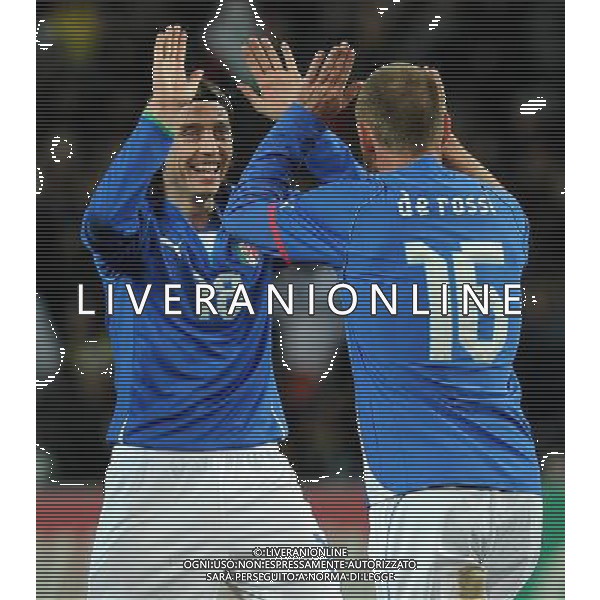 Gara Amichevole Ginevra (Svizzera) - 21.03.2013 Italia-Brasile Nella Foto:de rossi esulta con montolivo /Ph.Vitez-Ag. Aldo Liverani