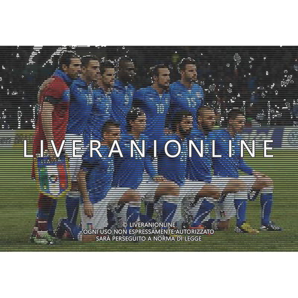 Gara Amichevole Ginevra (Svizzera) - 21.03.2013 Italia-Brasile Nella Foto:Italia Squadra Formazione:Buffon,Bonucci,Maggio,Balotelli,Osvaldo,Barzagli,Giaccherini,Montolivo,Pirlo,De Rossi,De Sciglio /Ph.Vitez-Ag. Aldo Liverani